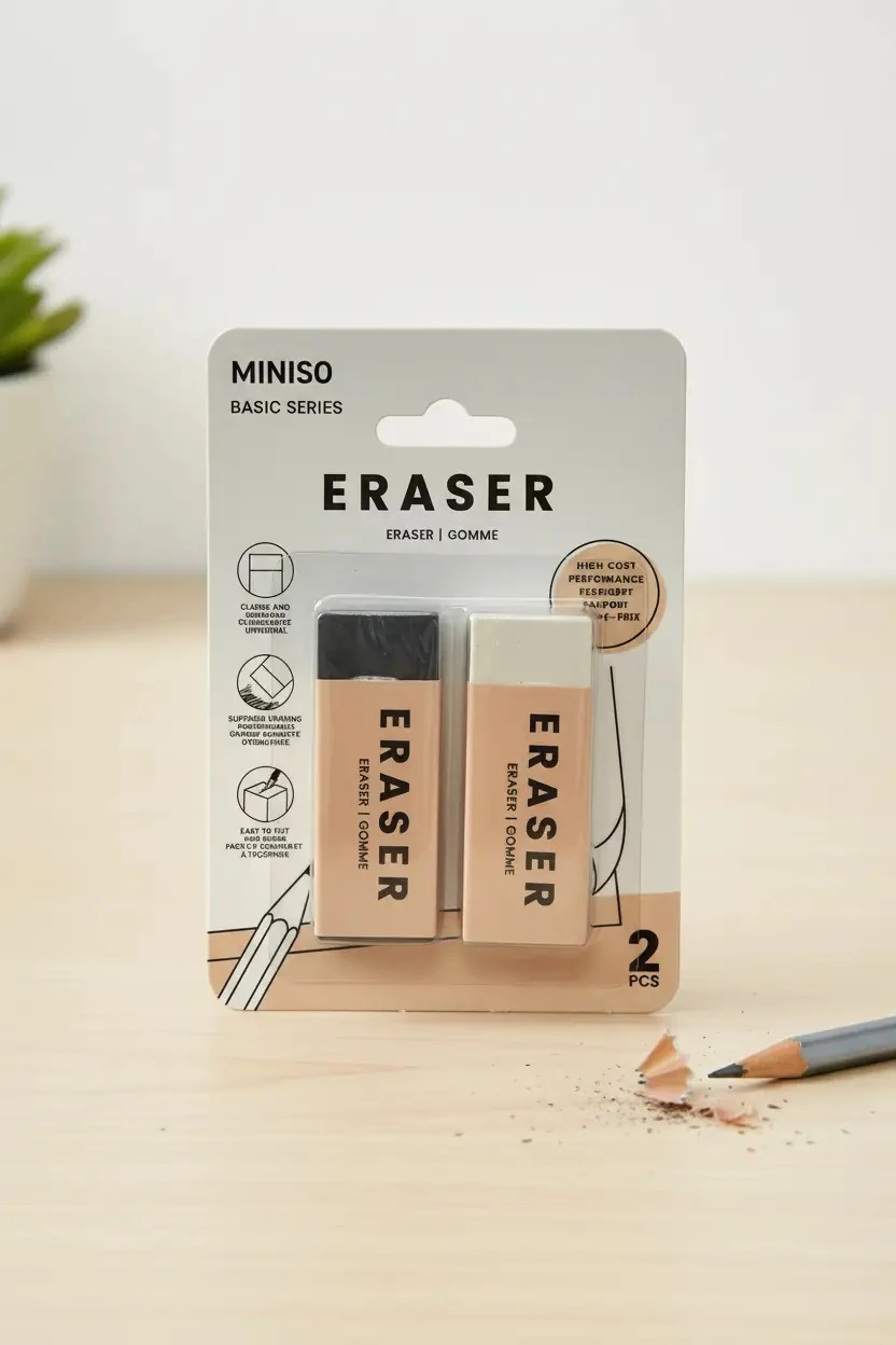 Miniso Lisanslı Basic Serisi Silgi Seti 2'li – Leke Bırakmayan Pratik Kırtasiye Ürünü