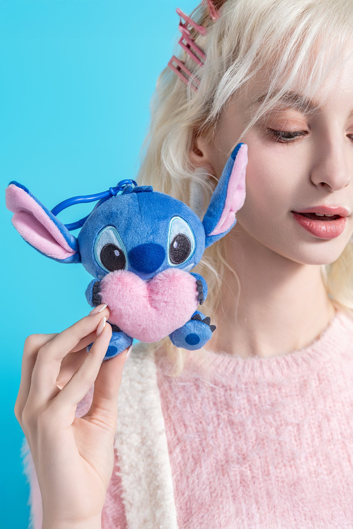 Disney Lilo&Stitch Lisanslı Kalp Figürlü Peluş Çanta Süsü Anahtarlık - Stitch