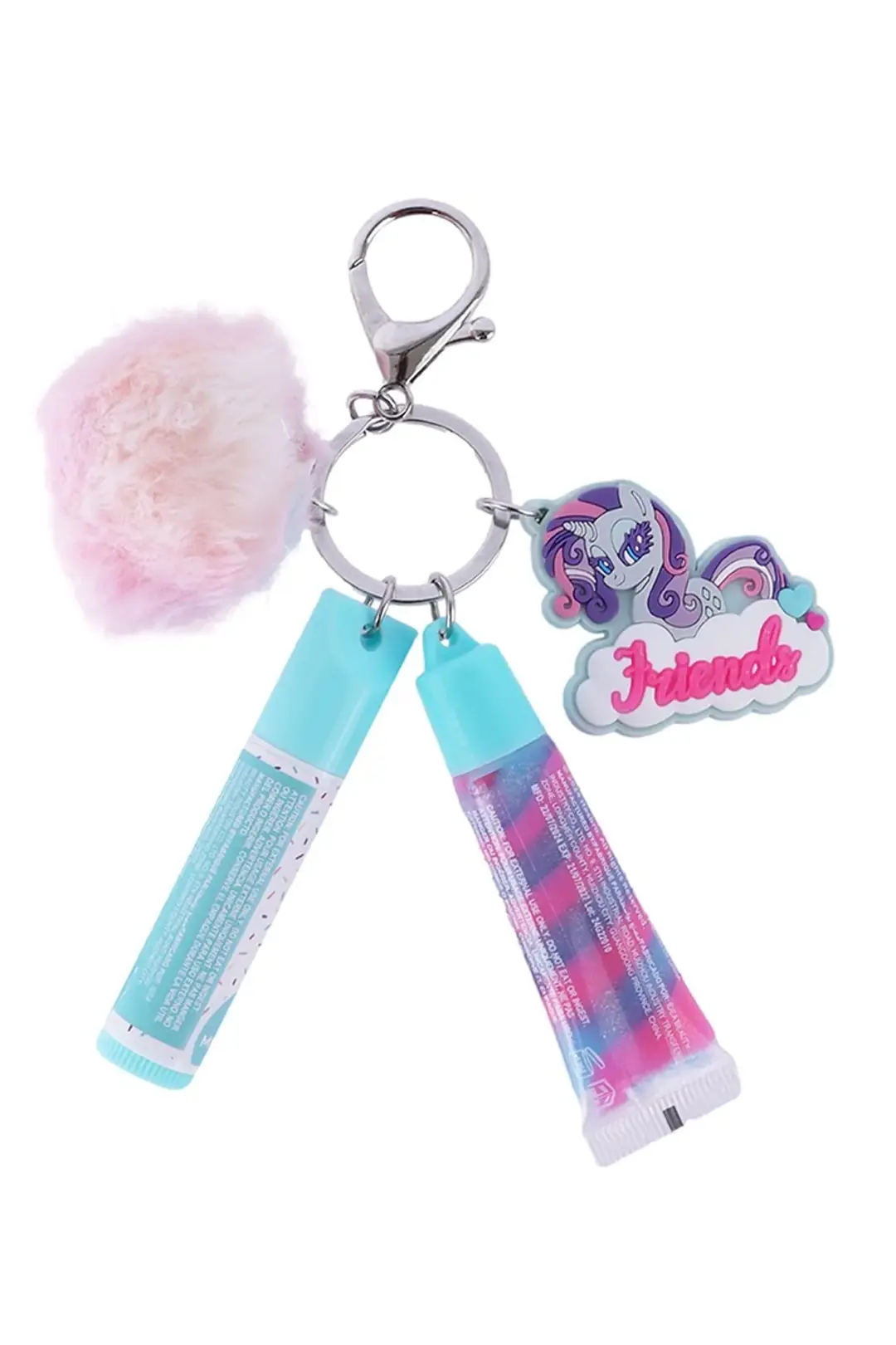 MINISO My Little Pony Lisanslı Ponpon Anahtarlıklı Dudak Bakım Seti – Friends Tasarım