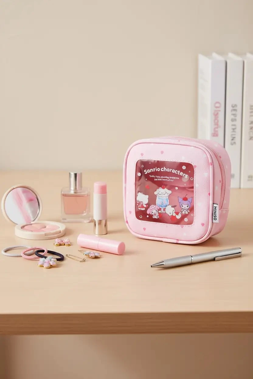 Sanrio Lisanslı Renkli Yaz Koleksiyonu Şeffaf Pencereli Saklama Çantası – Çok Amaçlı Aksesuar ve Makyaj Organizeri 12 Cm