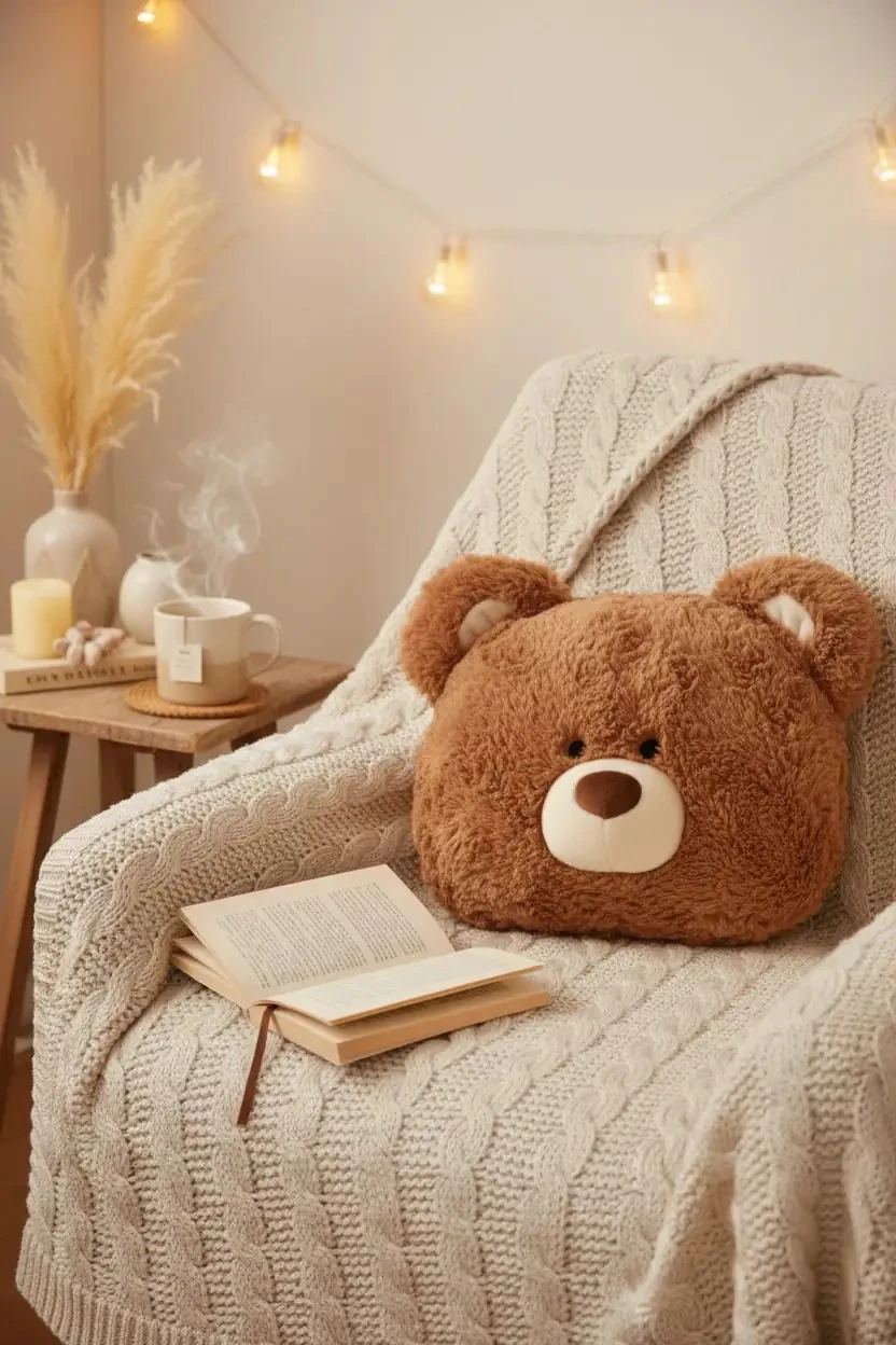 Miniso Lisanslı Gift Bear Chubby Baş Şekilli Yastık – Yumuşak 38 Cm