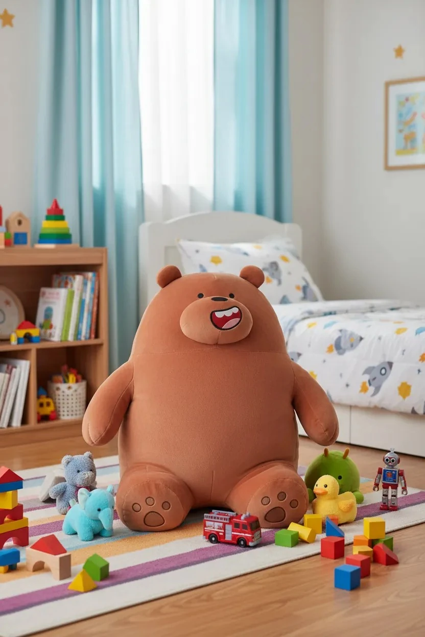 We Bare Bears Lisanslı Peluş Oyuncak 45Cm Boz Ayı - Sarılma Yastığı