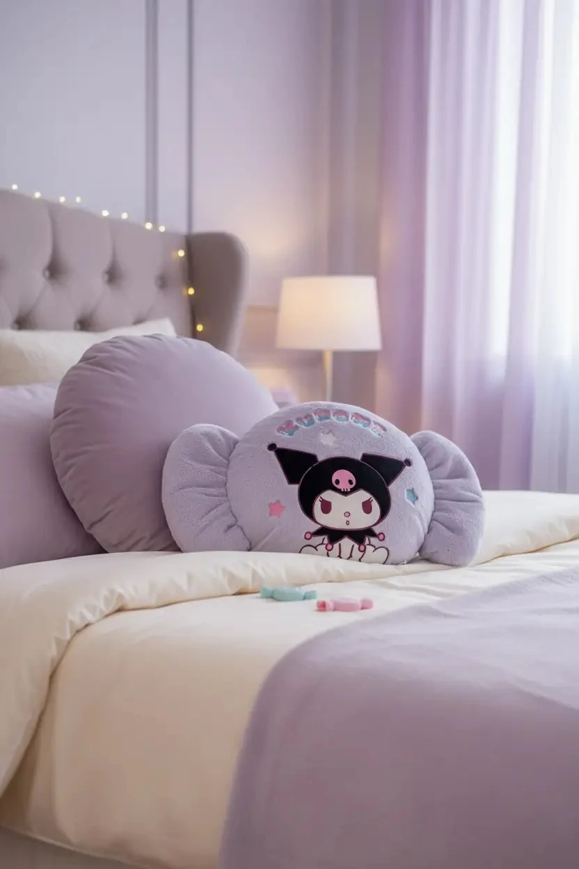 Sanrio Lisanslı Kuromi Peluş Yastık – Yumuşacık Şeker Figürlü Dekoratif Seri 38 Cm