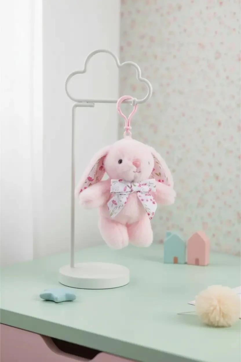 Miniso Lisanslı Fiyonklu Tavşan Peluş Anahtarlık – Pembe 15 Cm