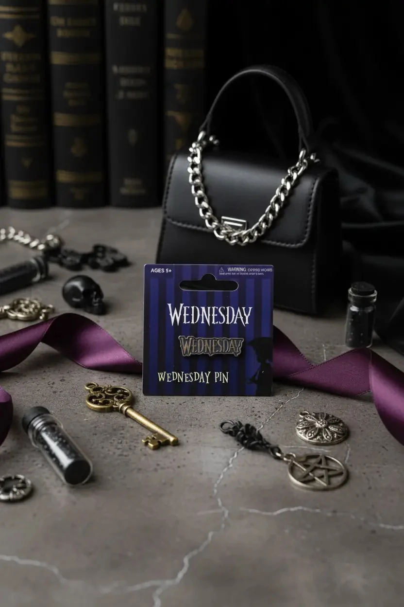 Wednesday Lisanslı Yazılı Rozet – İkonik Logo Tasarımlı