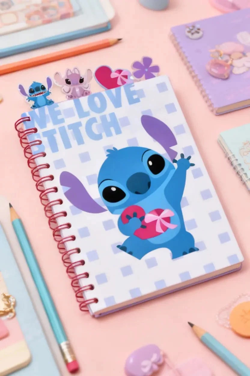 Disney Lisanslı Stitch & Angel A5 Ayraçlı Çizgili Telli Not Defteri