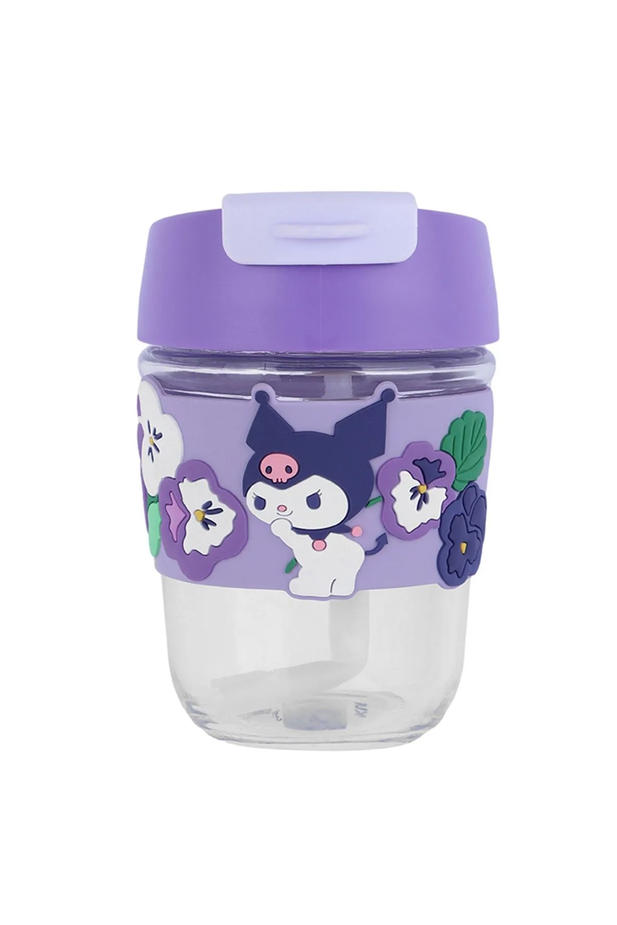 Sanrio Lisanslı Pipetli Mini Cam Şişe (350ml) - Kuromi