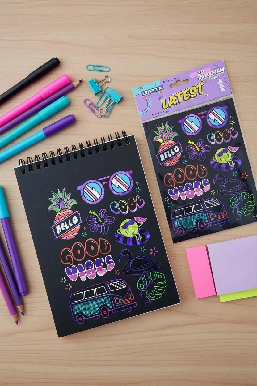 Gıpta Good Vibes Hologramlı Sticker Seti – 3D Parlak Efektli Defter Ve Telefon Çıkartması 21 CM