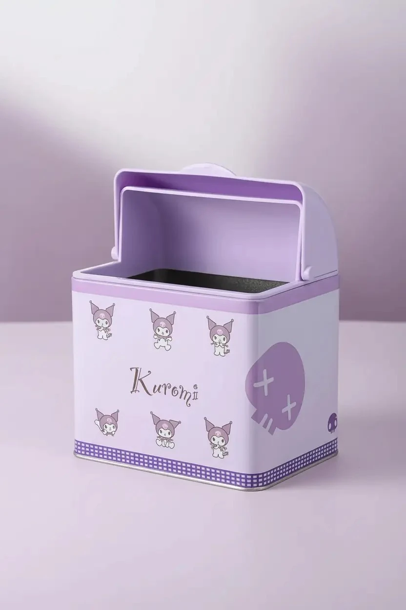 Miniso Sanrio Lisanslı Kuromi Teneke Saklama Kutusu – Çok Amaçlı Dekoratif Metal Kutu