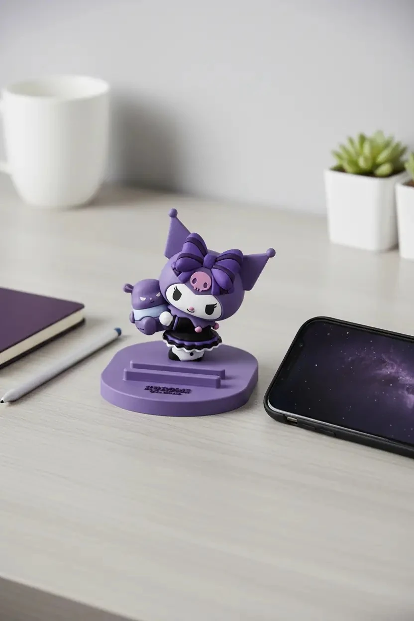 Sanrio Lisanslı Kuromi Doğum Günü Serisi Masa Üstü Telefon Tutucu Figürlü Stand