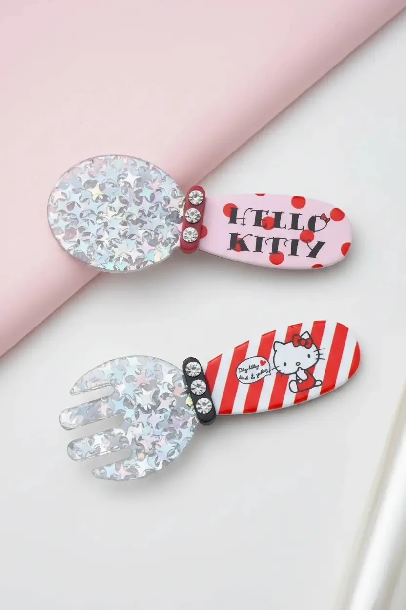 Hello Kitty Lisanslı Saç Tokası (2 Adet) – Parlak Yüzeyli & Akrilik Tasarım