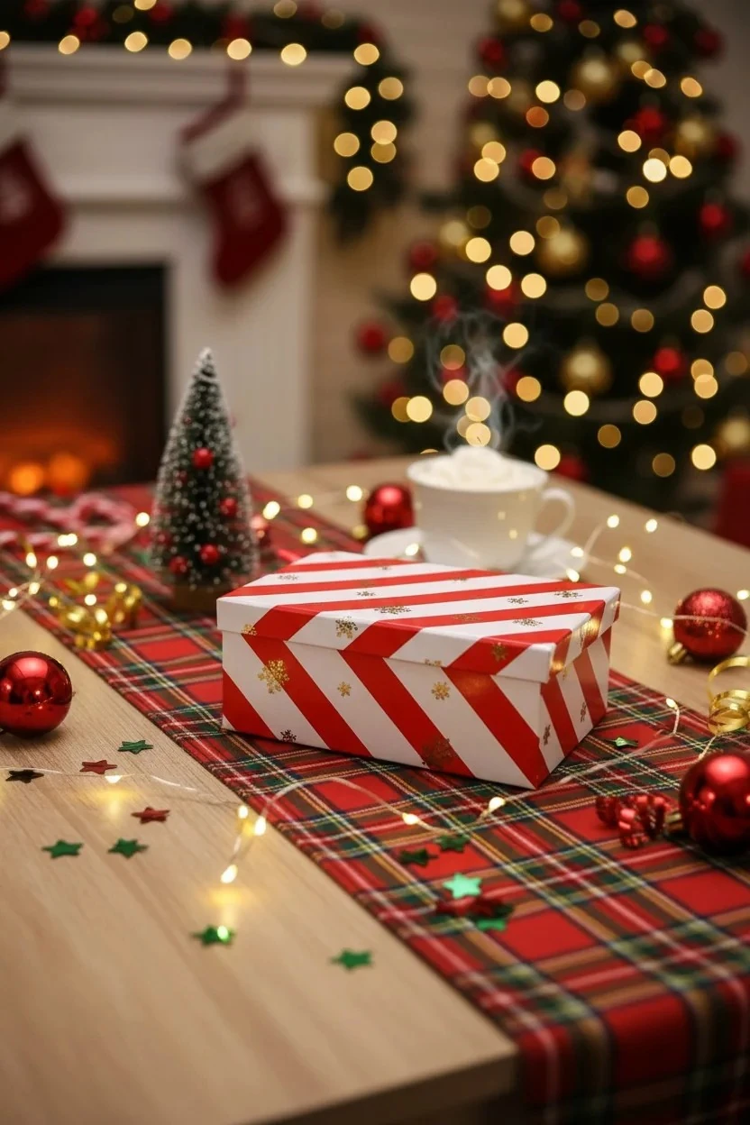 Kırmızı Şeritli Yılbaşı Sürpriz Kutusu – 33 cm