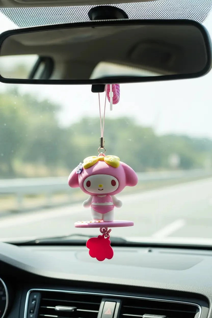 Sanrio Lisanslı Yaz Serisi My Melody Karakterli Dikiz Aynası Araba Süsü ve Dekoratif Araç Aksesuarı