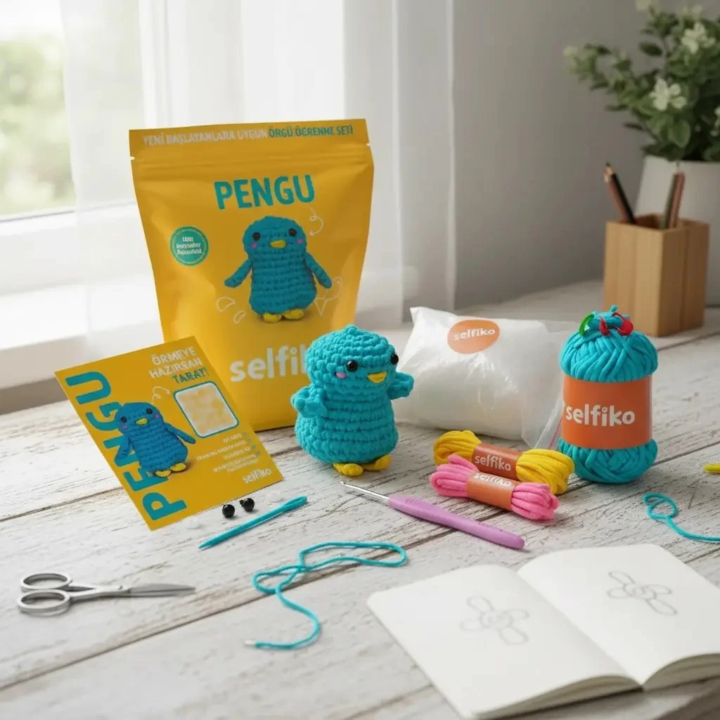 Penguen Figürlü Örgü İpi Seti – DIY Hobi Seti Kolay Başlangıç