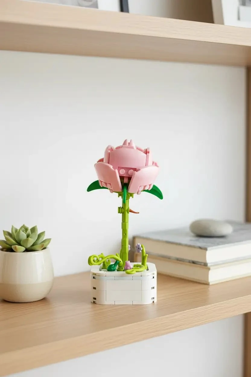 Pembe Gül Mini Çiçek Oyun Bloğu – Saksılı Dekoratif Birleştirilebilir Hobi