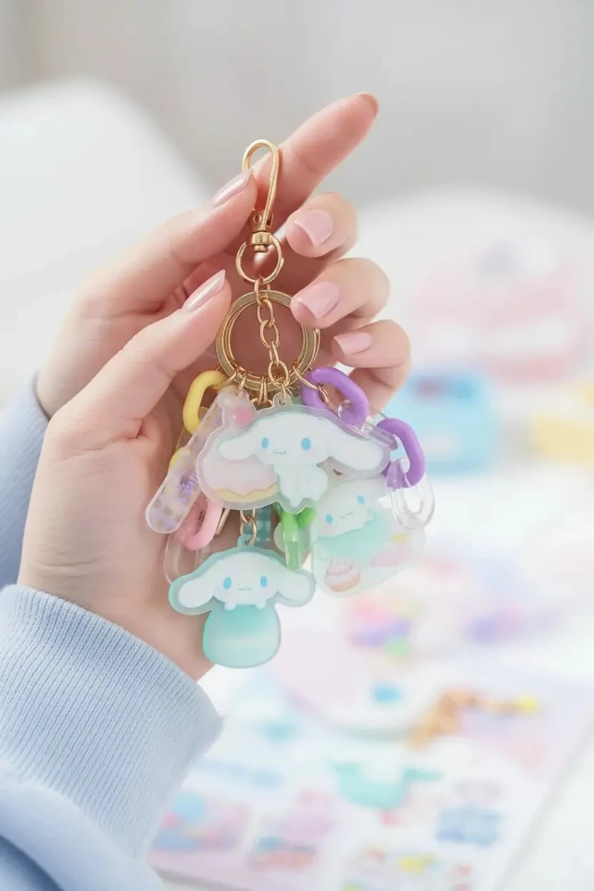 Sanrio Lisanslı Makaron Figürlü Akrilik Anahtarlık - Cinnamoroll