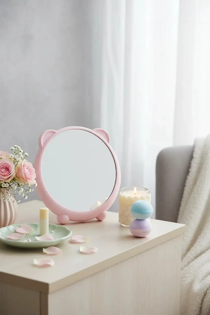 Sevimli Ayı Masa Üstü Ayna (Yuvarlak)