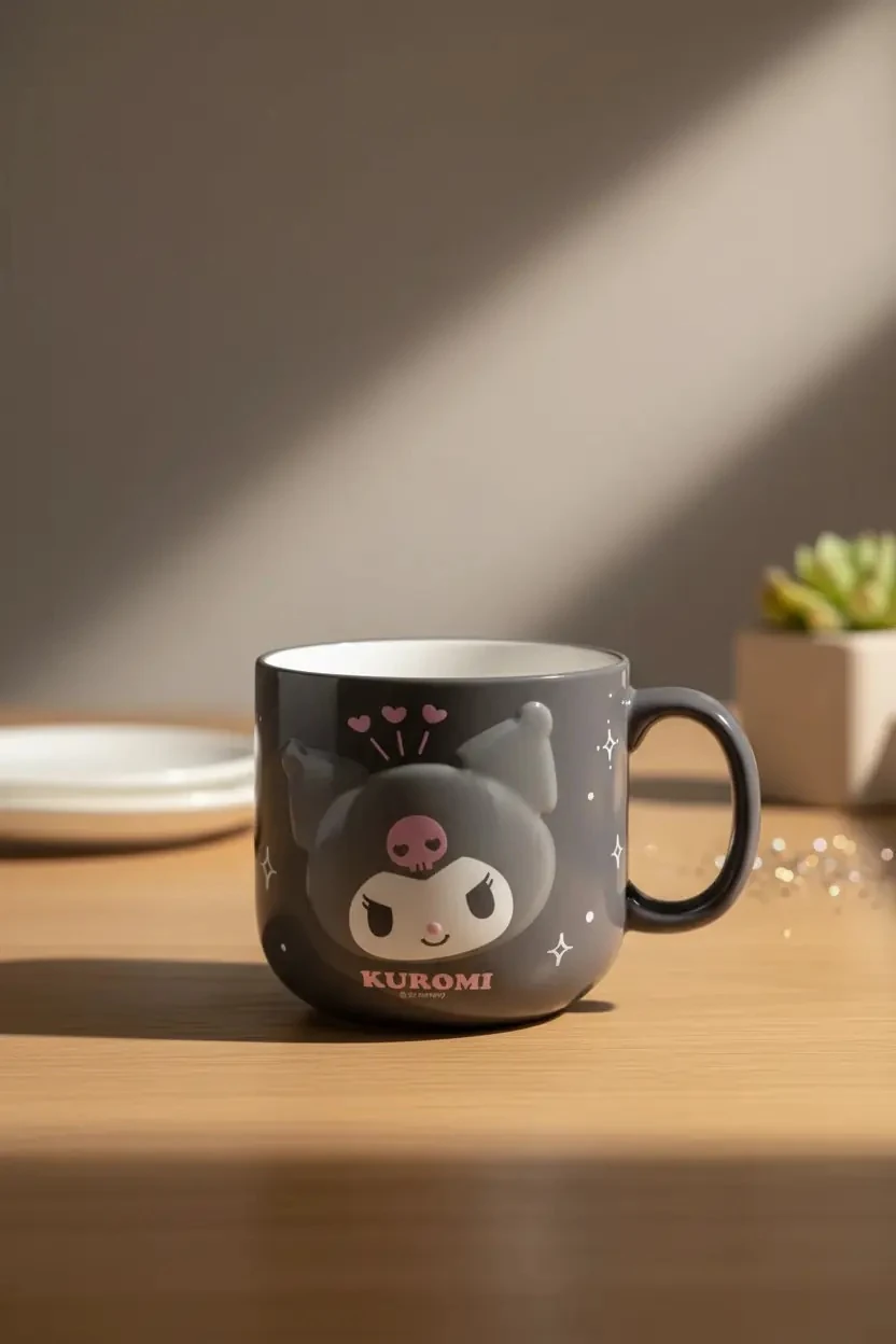 Sanrio Lisanslı Kuromi Seramik Kupa 450 mL – Kabartmalı Tasarım