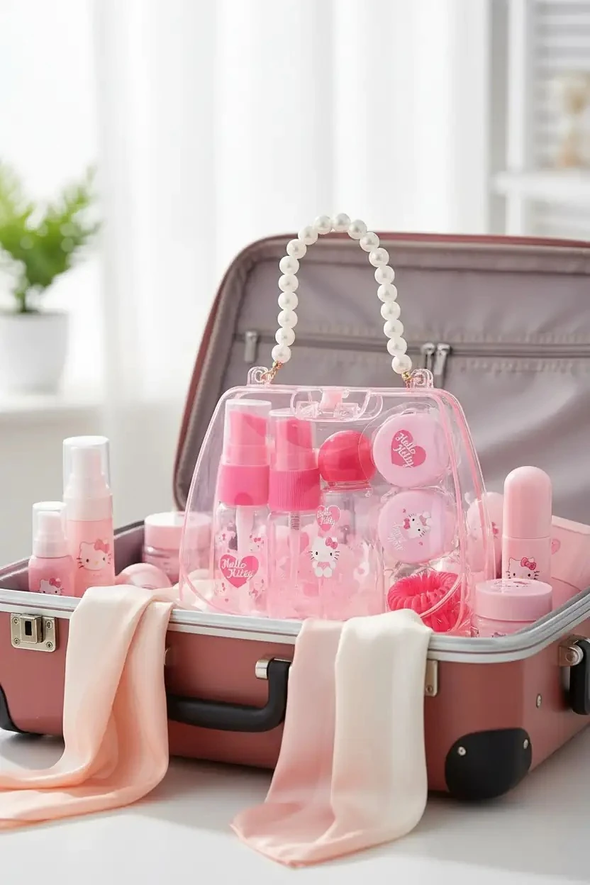 Sanrio Lisanslı Hello Kitty Pembe Serisi 7'li Seyahat  Seti