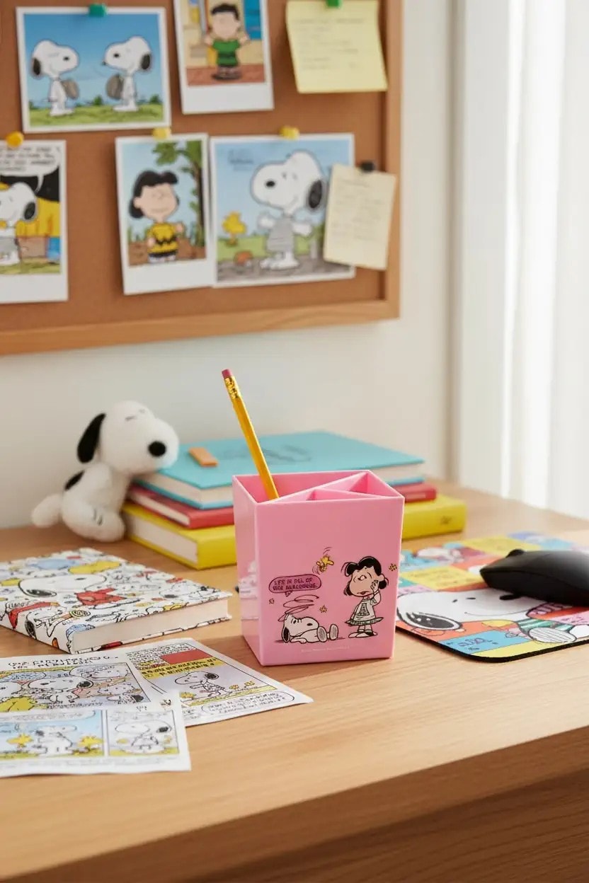 Snoopy Lisanslı Vintage Serisi 3 Bölmeli Kalemlik (Pembe)