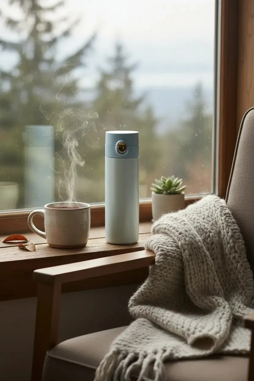 Miniso Lisanslı Flip Top Kapaklı Yalıtımlı Şişe 304 Çelik Sızdırmaz Termos 200 mL Mavi