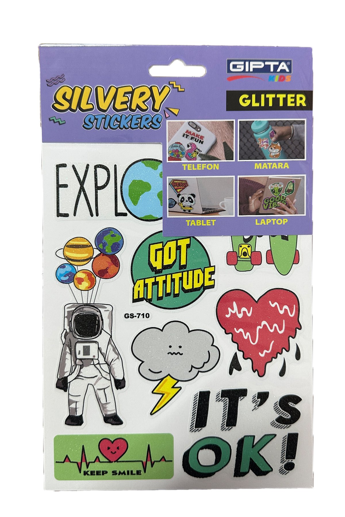 Simli Uzay ve Astronot Sticker Seti - Silvery Koleksiyonu