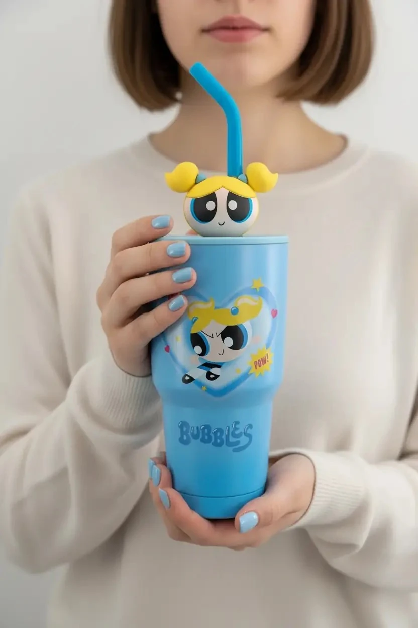 Powerpuff Girls Lisanslı Pipetli Paslanmaz Çelik Termos 900 Ml