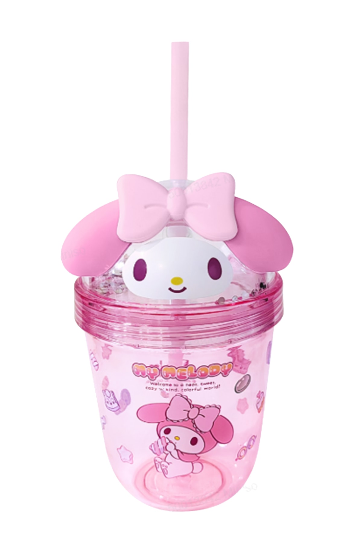 Sanrio Lisanslı My Melody Tatlı Fabrikası Serisi Plastik Şişe Pipetli ve Süslemeli 435 mL