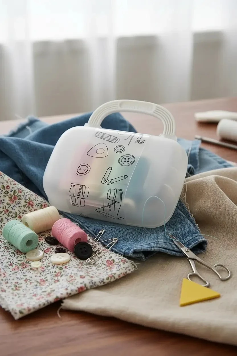 Miniso Lisanslı Mini Dikiş Kutusu Beyaz – Seyahat Tipi Taşınabilir Pratik Onarım Seti 12 Cm