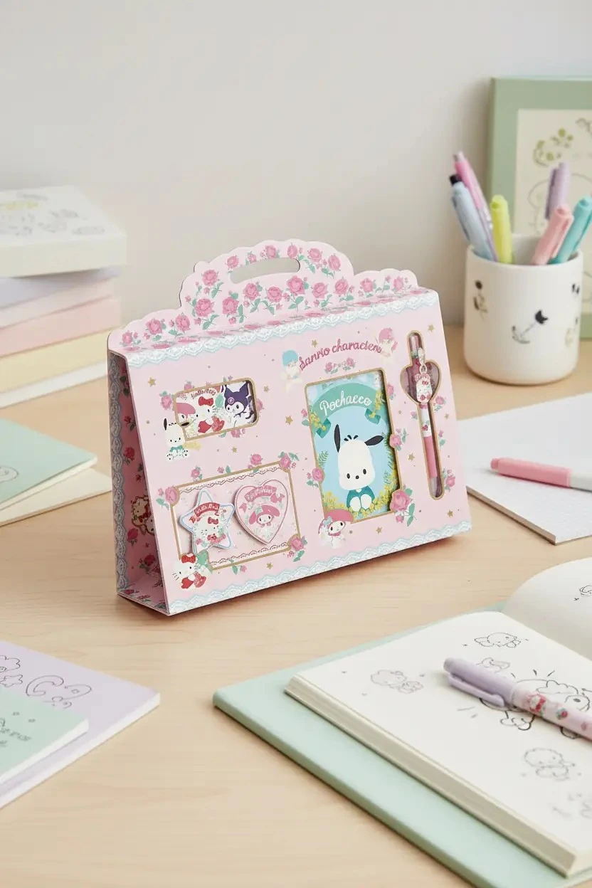 Sanrio Lisanslı Kırtasiye Seti – Not Defteri Jel Kalem Ayraç İçerikli Çanta Kutulu Okul Seti