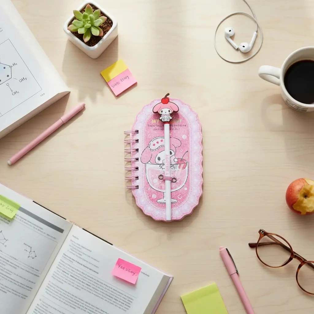 Sanrio Lisanslı Renkli Yaz Serisi Pipetli Kalem Figürlü Telli Defter - My Melody