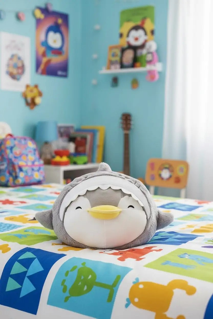 Okyanus Pengueni Serisi Şekilli Peluş Yastık (33cm) - Sevimli Gri Penman