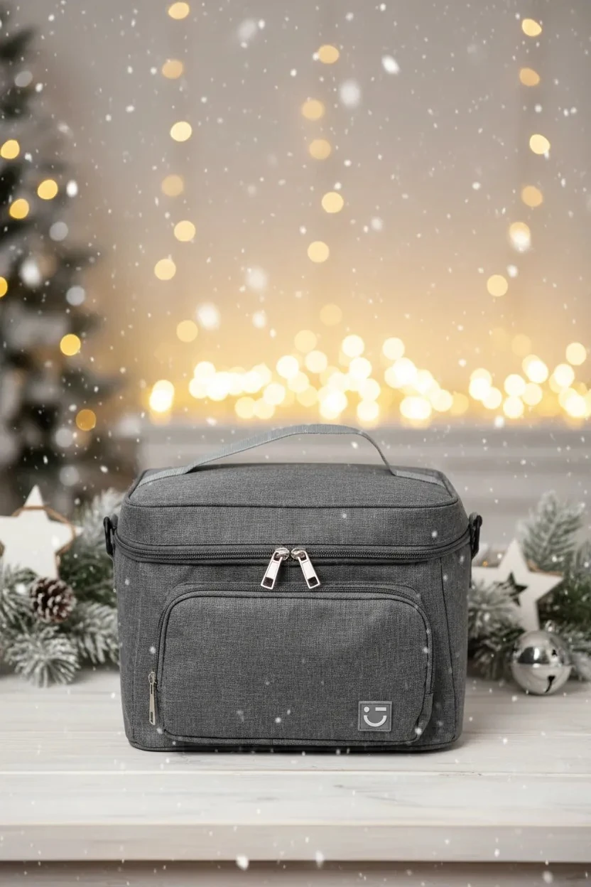 Düz Renkli Büyük Kapasiteli Çapraz Askılı Yiyecek Çantası (Gri)