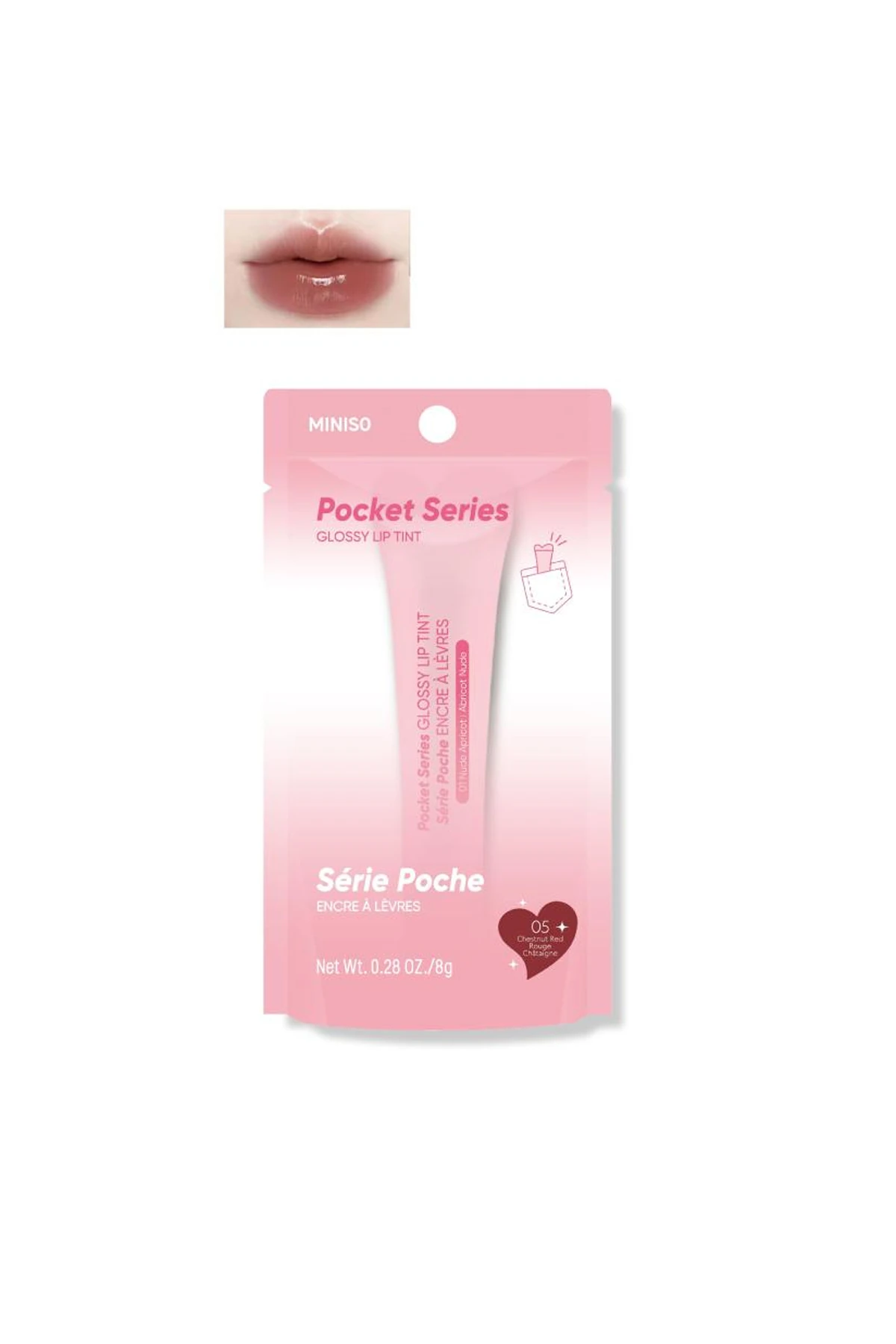 Pocket Serisi Parlak Lip Tint (05 Kestane Kırmızısı)