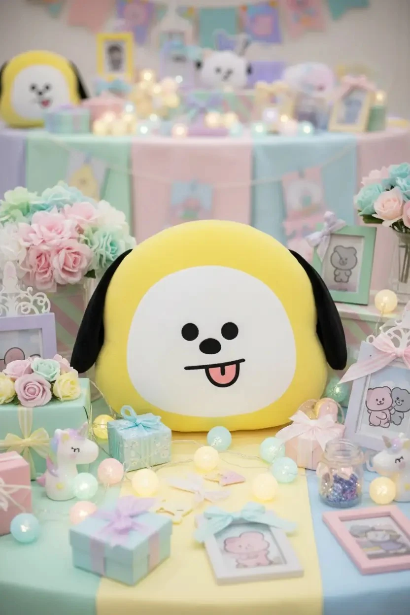 BT21 Lisanslı Chimmy Karakterli Yumuşak Dokulu Dekoratif Peluş Yastık 40x38 cm