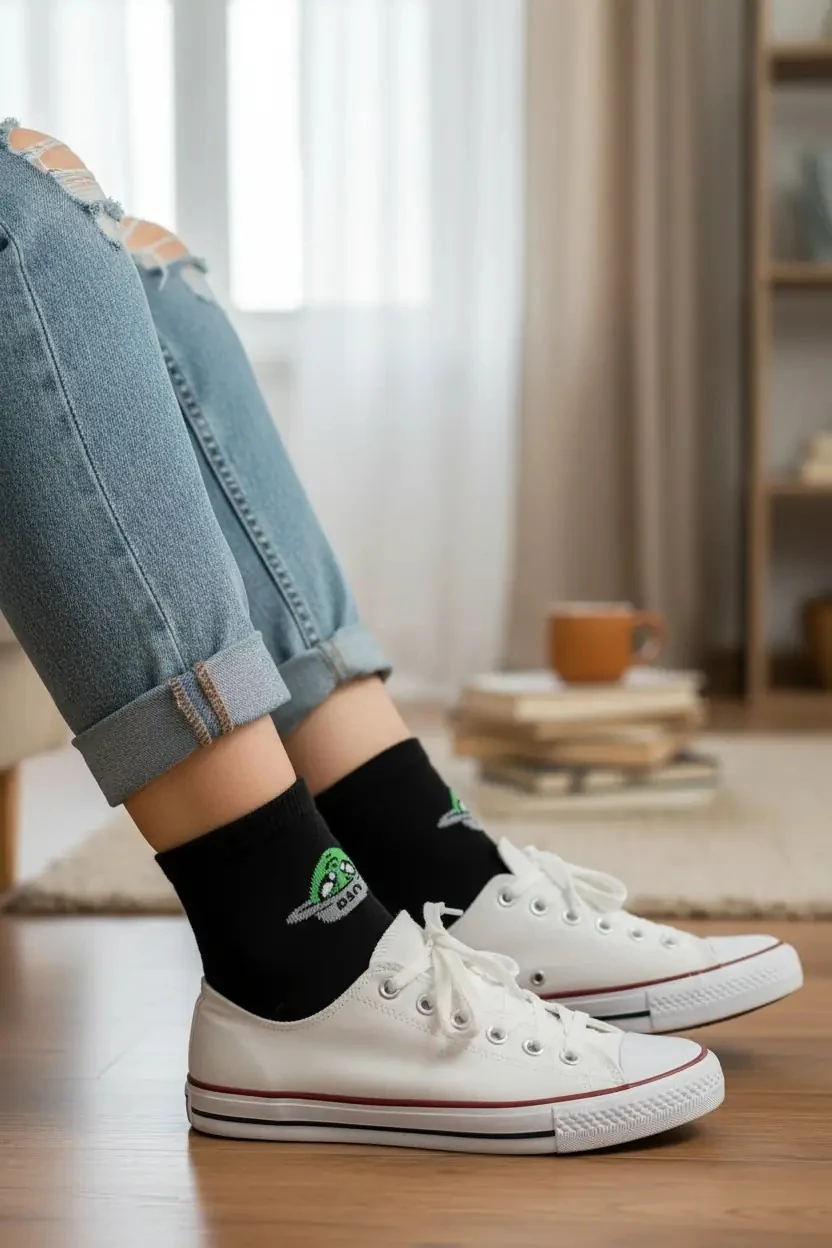 Sheforshe Lisanslı Uzaylı Desenli Pamuklu Çorap – Eğlenceli Tasarım Günlük Renkli Çorap