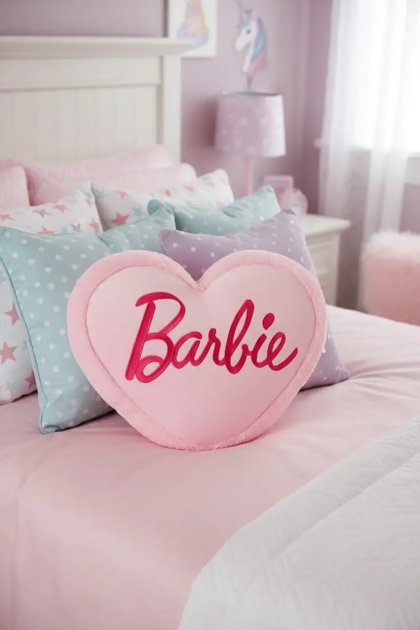 Barbie Lisanslı Kalp Şekilli Peluş Yastık 40cm