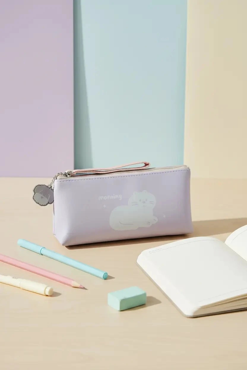 Miniso Lisanslı Hayvan Serisi PU Patchwork Saplı Trapez Kalem Kutusu 20 Cm – Sevimli Tasarım