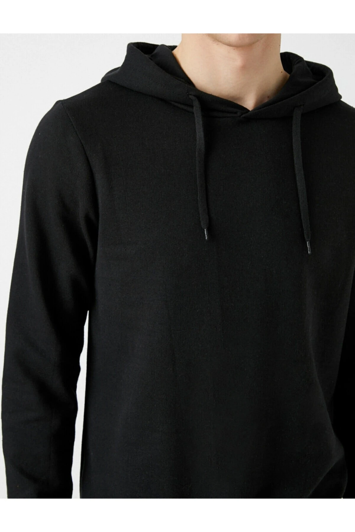 Erkek Siyah Kapüşonlu Pamuklu Uzun Kollu Basic Sweatshirt