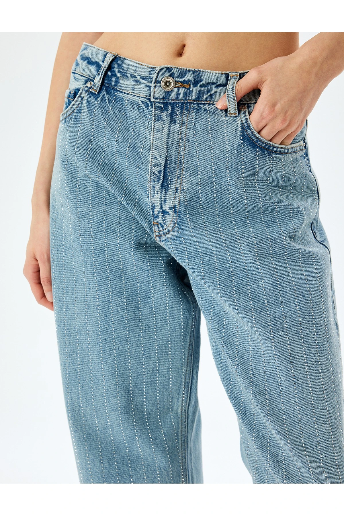 Straight Fit Normal Bel Cepli Kot Pantolon - Straight Jeans