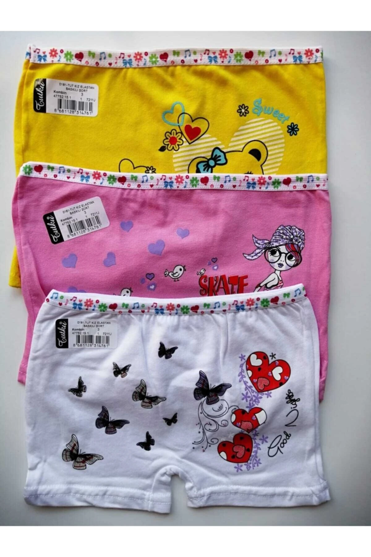 Kız Çocuk Karışık Renk Boxer 3 Lü