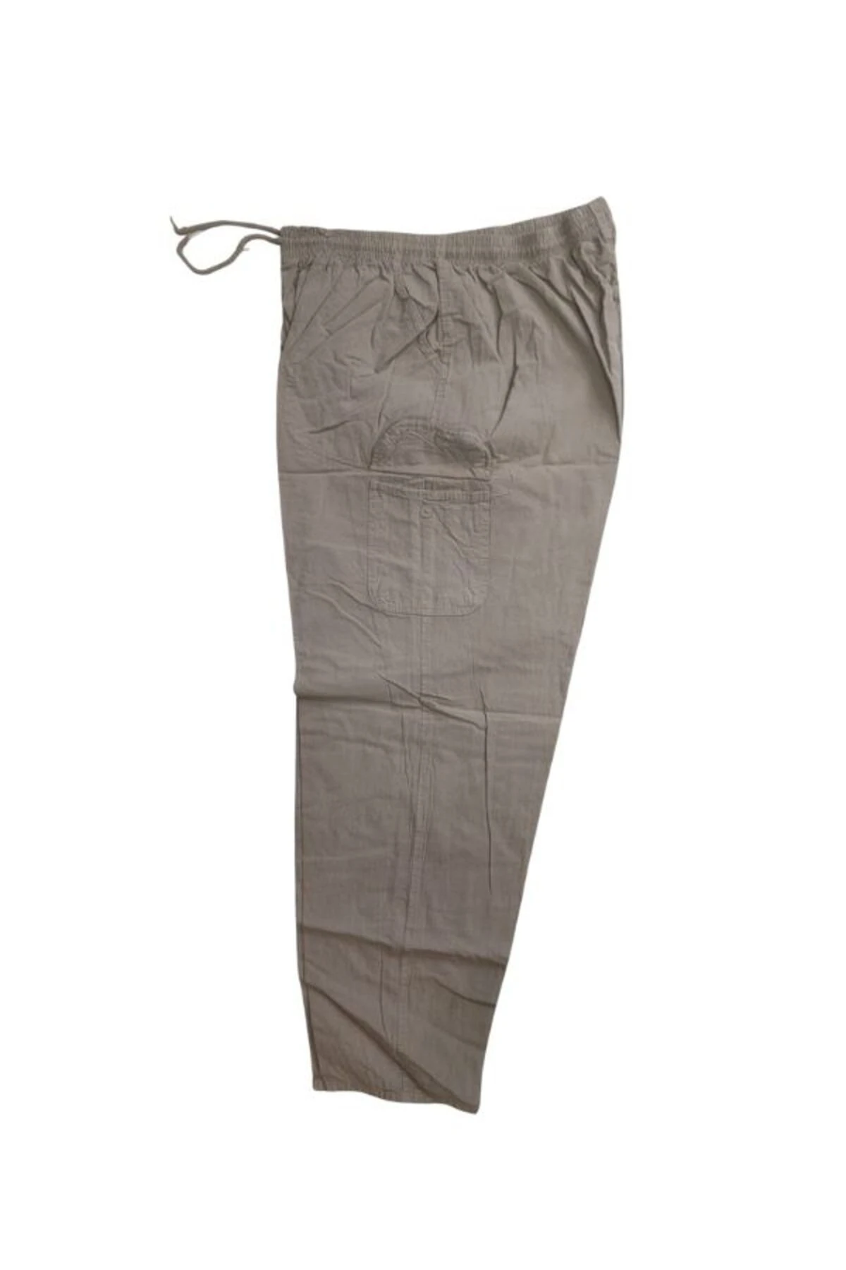 %100 Keten Süper Battal Pantolon 6XL-7XL-8XL | Bel Lastikli, Yandan Cepli Rahat Kesim