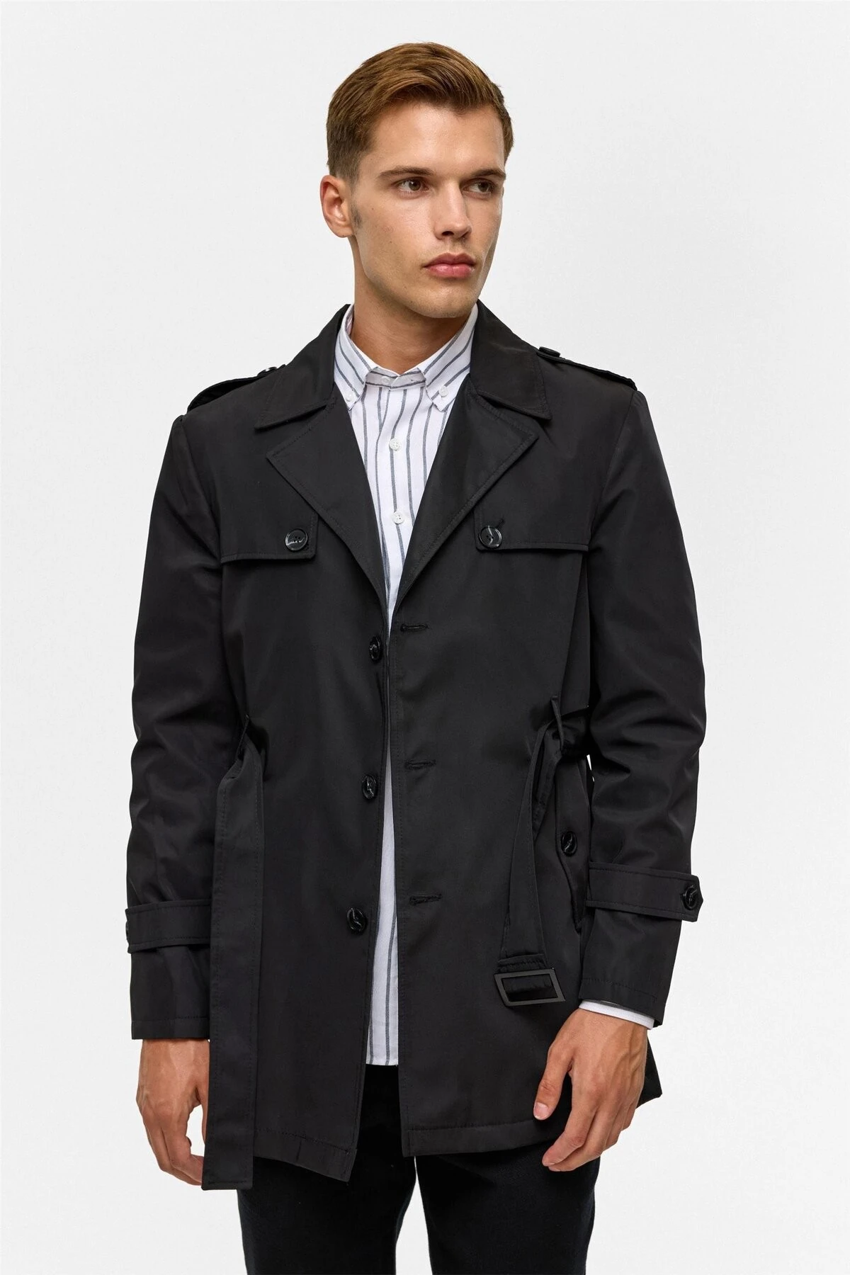 Siyah Slim Düz Mont