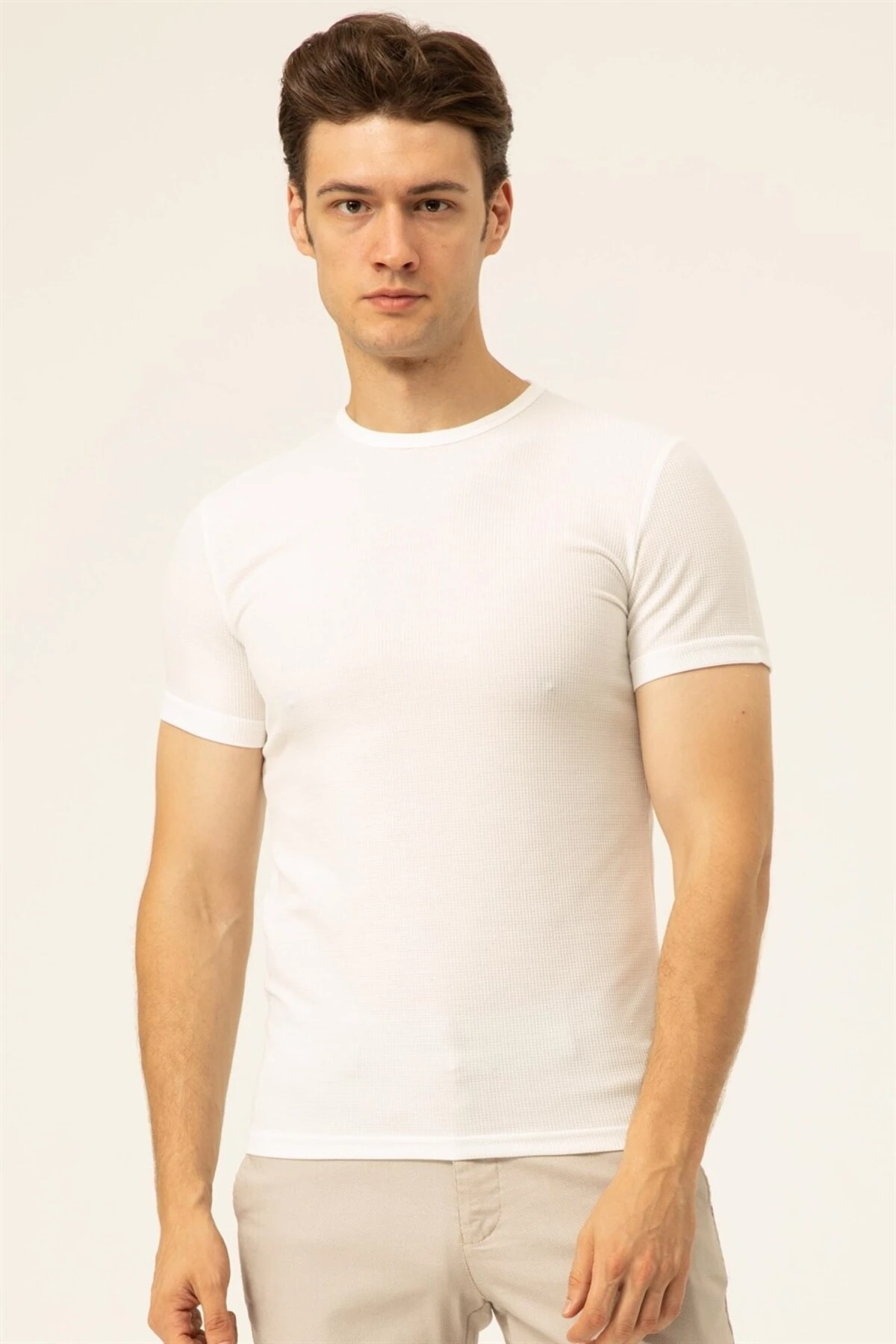 Süvari Slim Fit Waffle Desenli O Yaka Siyah Tshirt