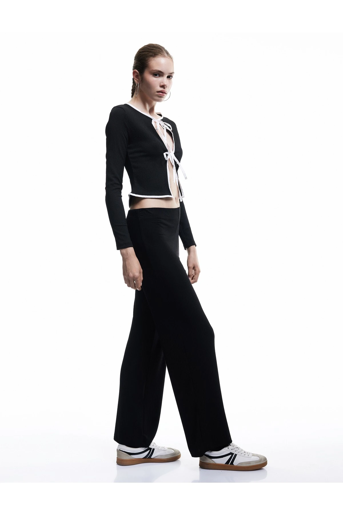 Viskon Karışımlı Yüksek Bel İspanyol Paça Tayt Pantolon