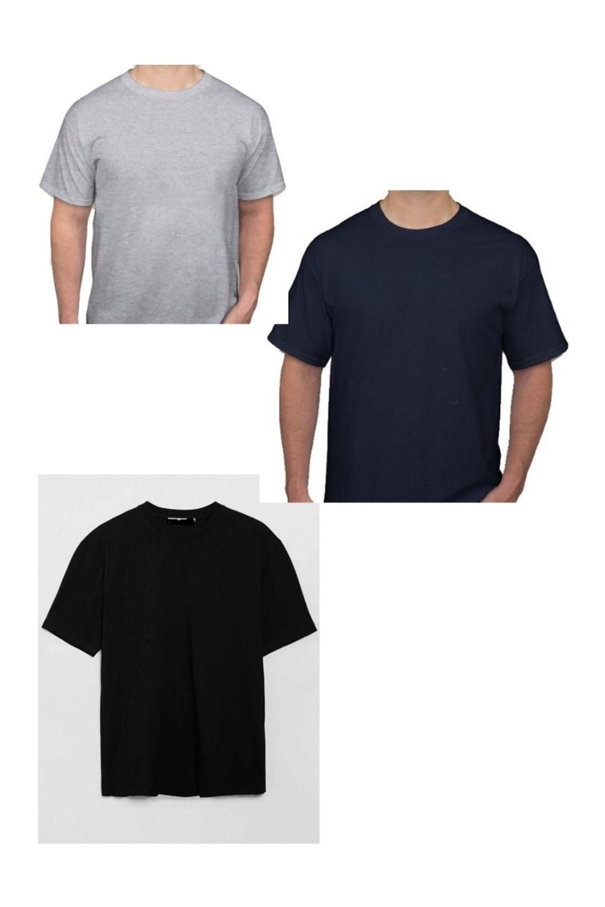 Blues Pamuk Likra Yarı Oversize Fit Yuvarlak Yaka T-shirt 3'lü
