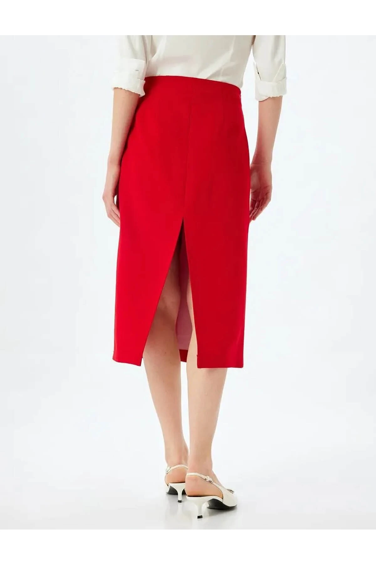 Arkadan Yırtmaç Detaylı Midi Boy A Kesim Etek