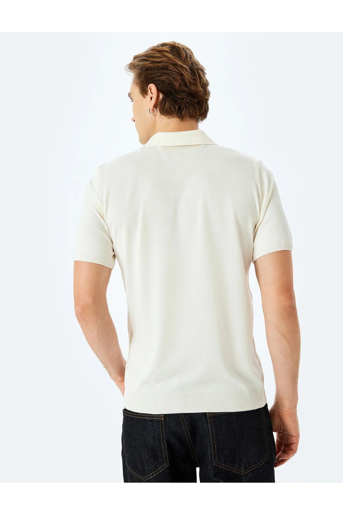 Kısa Kollu Triko Ekru Erkek Kazak 5SAM70001HT
