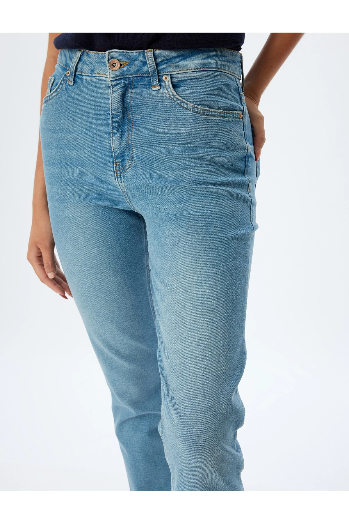 Slim Fit Kot Pantolon Düz Paça Normal Bel Düğmeli Cepli Pamuklu - Slim Straight Fit Jeans