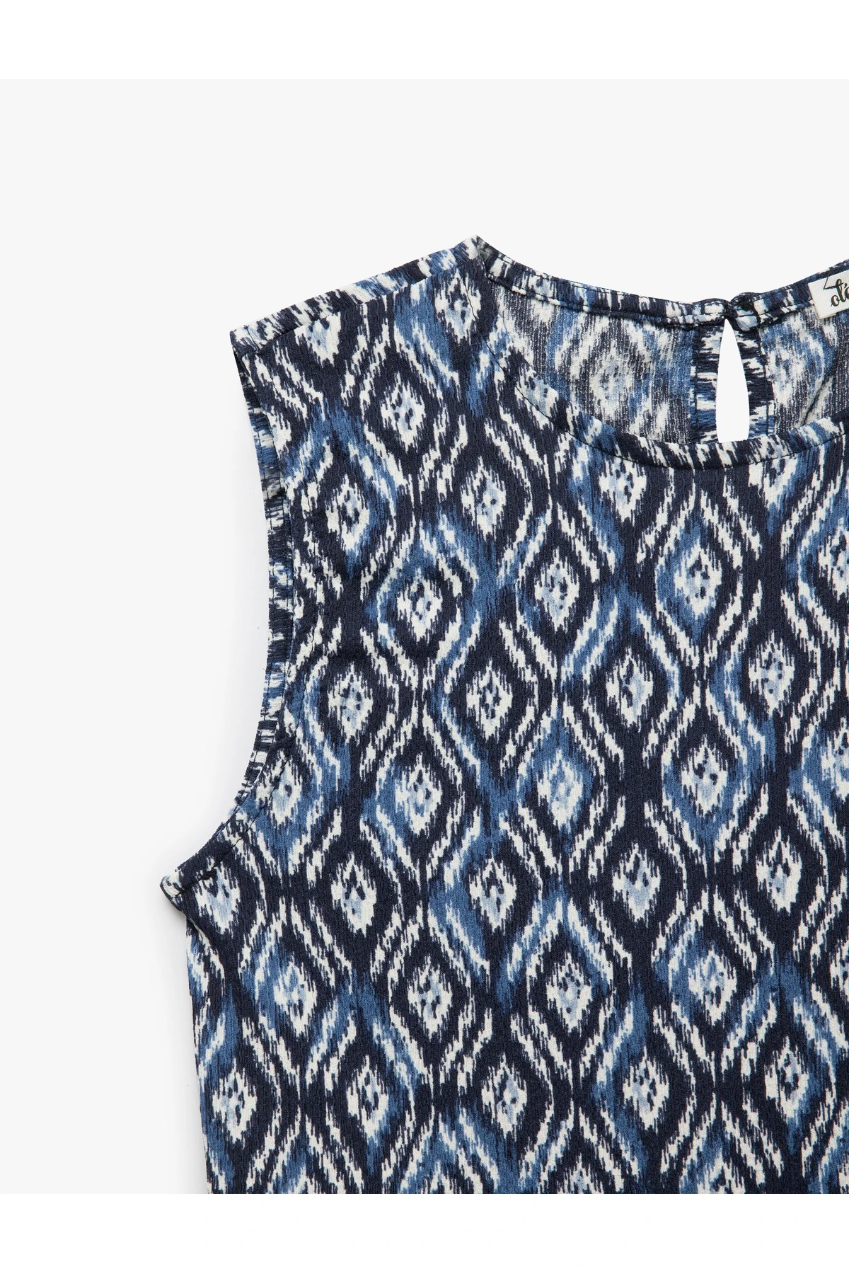 Desenli Bisiklet Yaka Bağcık Detaylı Kolsuz Crop Üst Bürümcük